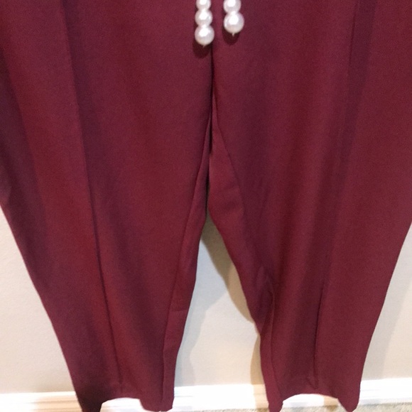 NWT Nicole Miller Cabernet Dress Pants w/Pockets Faux Pearl Belt Sparkle Bow-10 - Picture 6 of 12